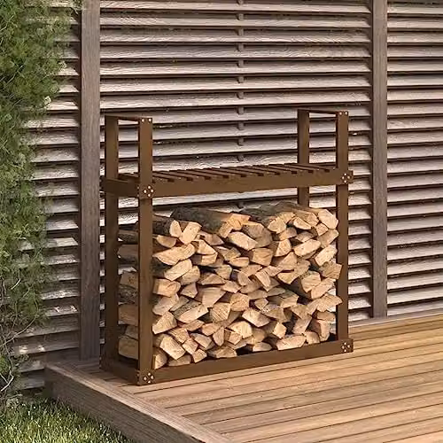 vidaXL Rustic Solid Wood Pine Firewood Rack in Brown, W/D/H: 110 x 35 x 108.5 cm – 2