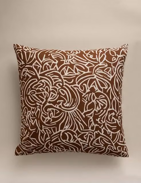 M&S Pure Cotton Abstract Swirl Cushion Cover in Multicolour and Brown