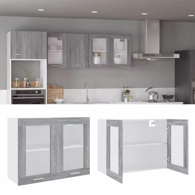 Berkfield Home Grey Sonoma Hanging Glass Cabinet with Glass Doors, W/D/H: 80 x 31 x 60 cm – 1