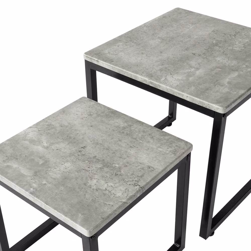 SoBuy Industrial Modern Nesting Coffee Table with Metal Frame in Grey and Black – 4