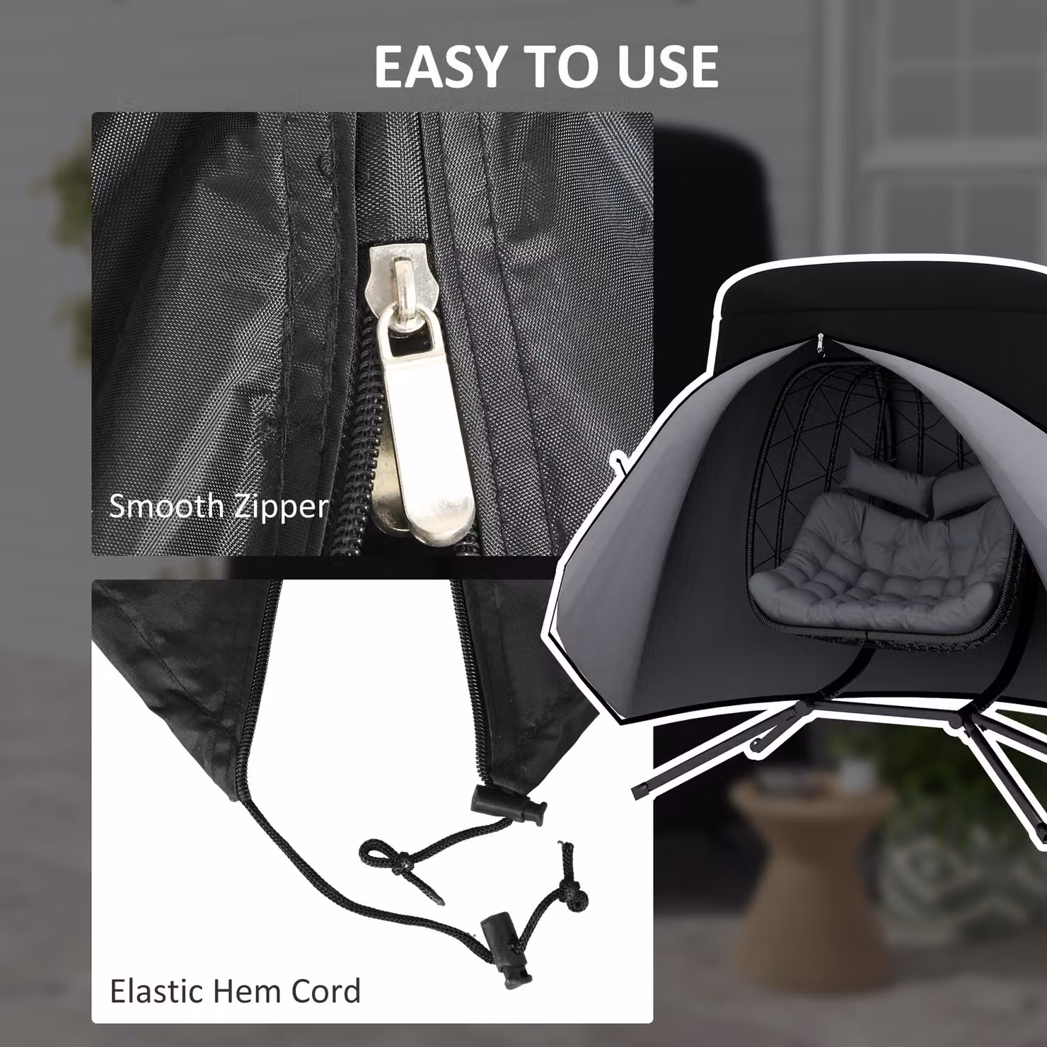 Outsunny Grey Waterproof and Dustproof Hanging Egg Chair Protective Cover with Zipper – 5