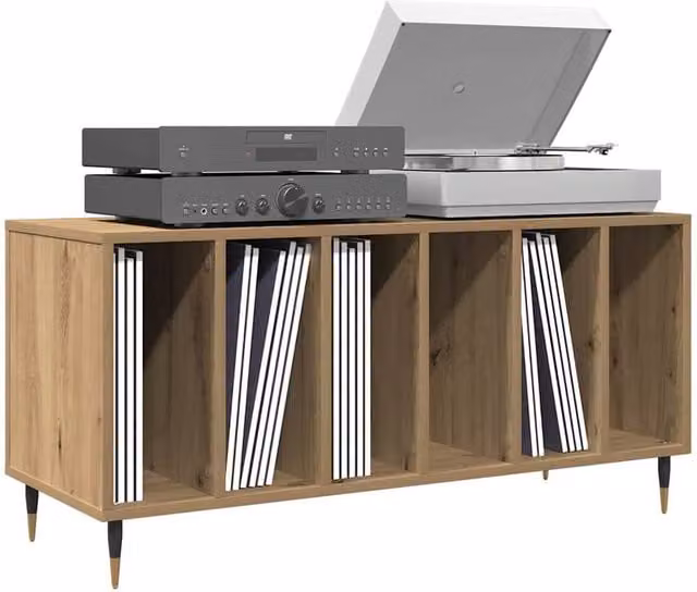 Berkfield Home Artisan Oak Record Cabinet in Brown, W/D/H: 100 x 38 x 48 cm