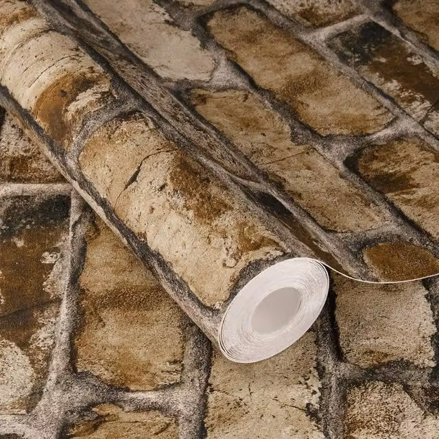 Rasch Clayton Rustic Brown Stone Look Self Adhesive Peel and Stick Textured Wallpaper Roll