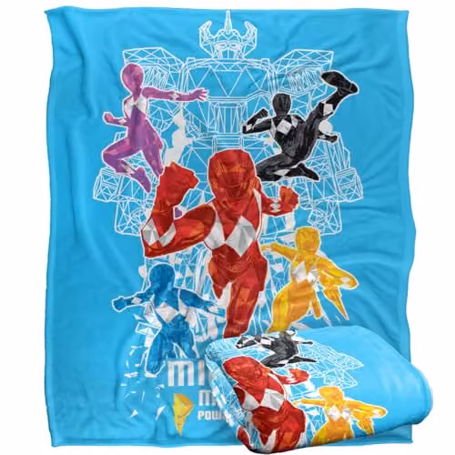 LOGOVISION Power Rangers Polygon Blast Super Soft Fleece Throw Blanket, White, W: 152 cm, D: 127 cm – 1