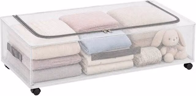 Kelvenix Underbed Storage Containers with Wheels, White and Transparent – 1