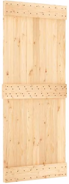 Berkfield Home Rustic Solid Wood Pine Sliding Door with Hardware Set in Natural and Black, W: 85 cm, H: 210 cm