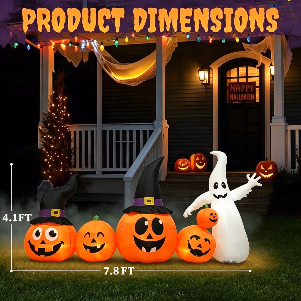 EONLION 8ft Halloween Inflatable Pumpkins and Ghost Outdoor Decoration, Multicolour and Orange – 2