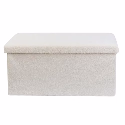DANIEL JAMES Housewares Folding Ottoman Storage Box in White Teddy Boucle, W/D/H: 77 x 39 x 38 cm – 1