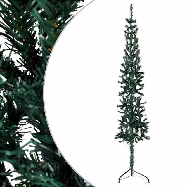 Berkfield Home Slim Artificial Half Christmas Tree in Green with Stand, Height: 150 cm