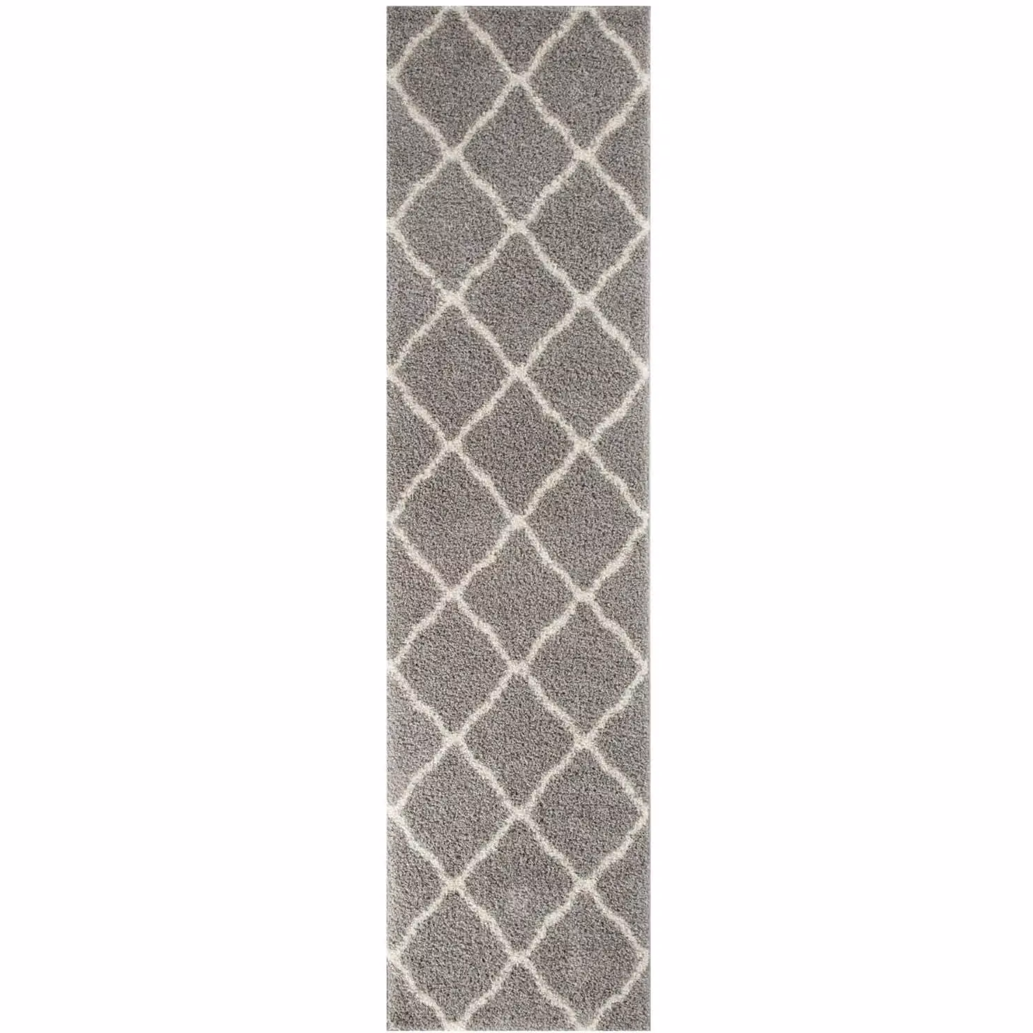 THE RUGS Moroccan Soft High Pile Shaggy Lattice Round Rug in Grey, Diameter: 120 cm – 4