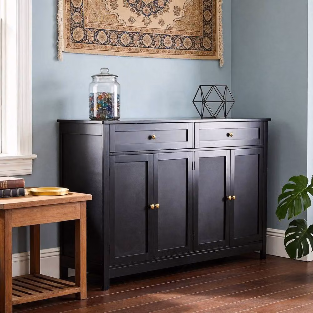 Kelvenix Industrial Buffet Cabinet with 2 Drawers and 4 Doors in Black and Gold, W/D/H: 140 x 40 x 89 cm – 4