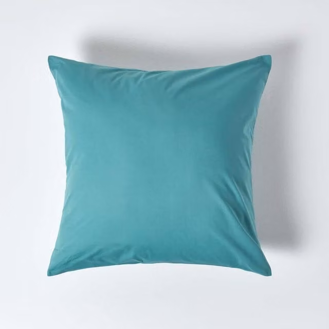 Homescapes Petrol Blue Egyptian Cotton Euro Pillowcase with Zip, W/D/H: 60 x 60 x 60 cm, 200 TC Percale