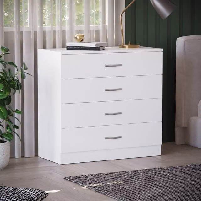 Vida Designs Riano 4 Drawer Chest of Drawers in White and Silver