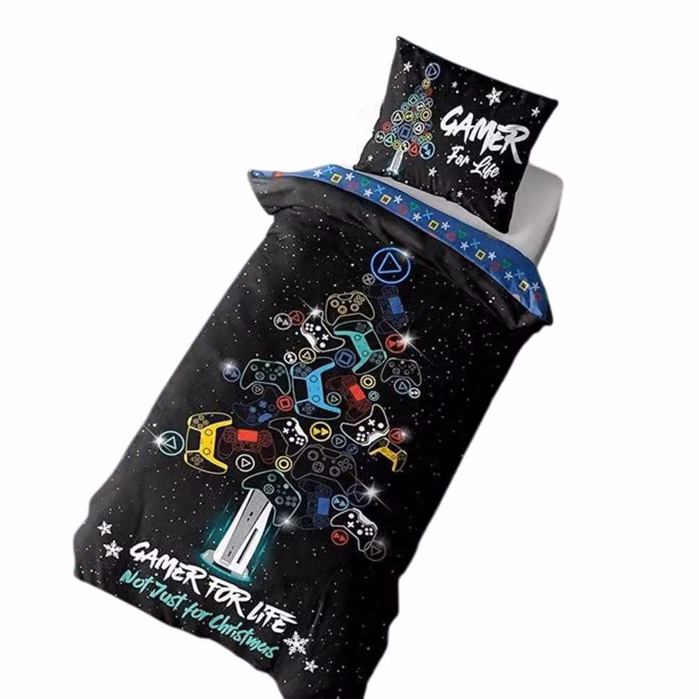 Floso Gamer For Life Christmas Reversible Duvet Set and Pillowcase, Multicolour, W: 90 cm, L: 200 cm – 2