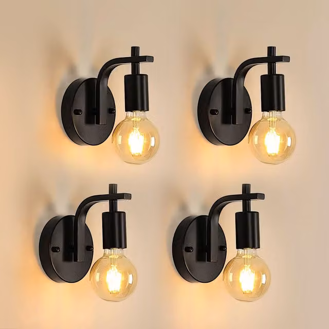 Pheashine Set of 4 Industrial Metal Wall Sconces in Black with E27 Base – 1