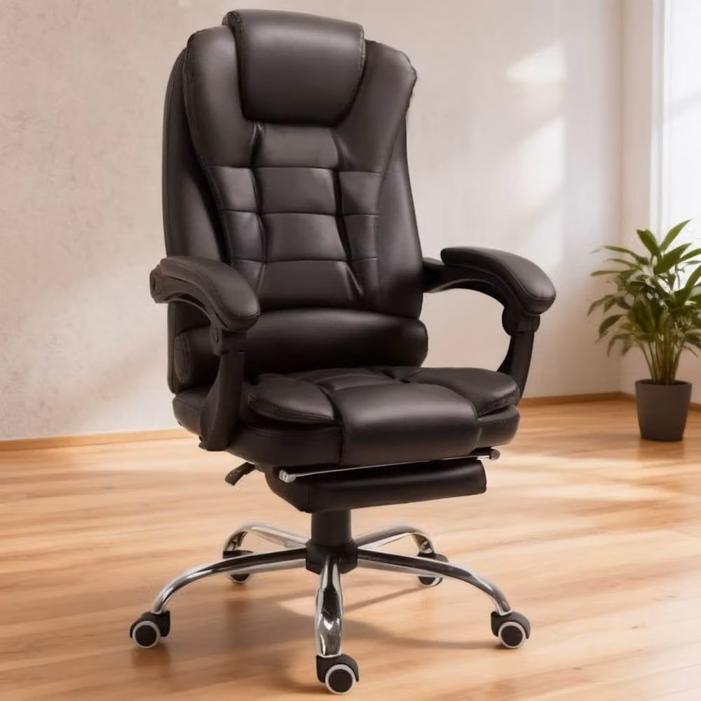 ERGOVEXA Brown PU Leather Executive Office Chair with Adjustable Height and Swivel Function – 1