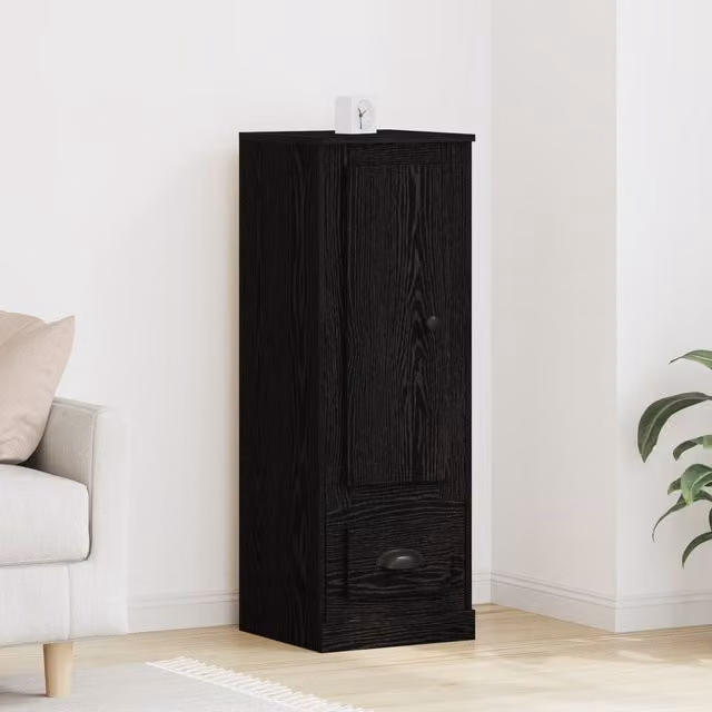 Berkfield Home Black Oak Highboard with Hinged Doors and Drawers, W/D/H: 103.5 x 36.0 x 35.0 cm