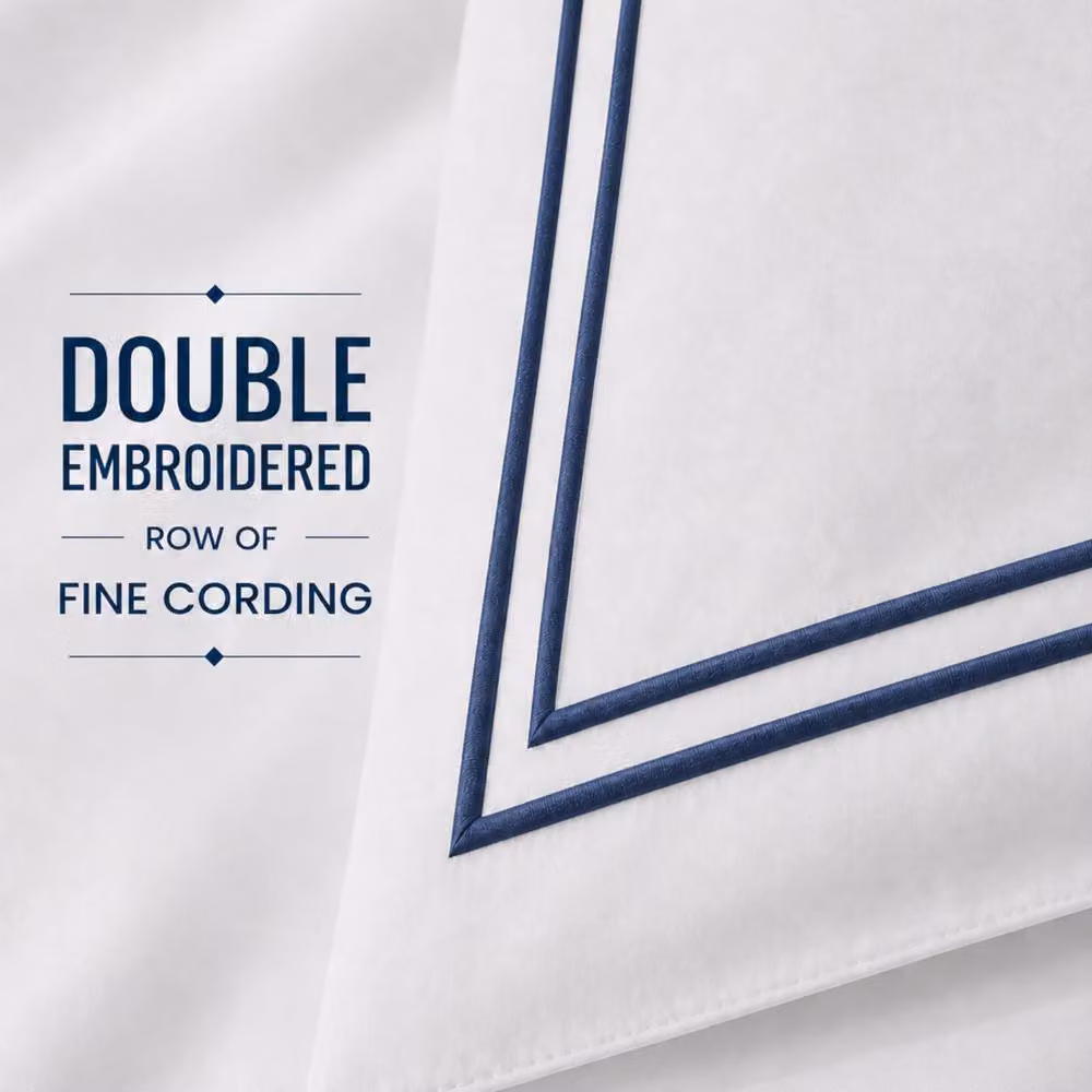 Grace TC500 100% Cotton Mako Sateen Oxford Duvet Cover and Pillowcase Set in White, Size: 180 x 200 cm – 3