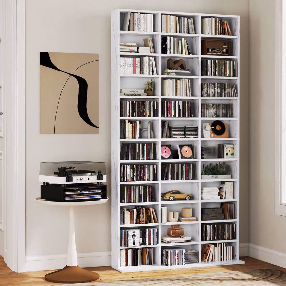 STILVORA Modern CD Storage Unit with Adjustable Shelves in Grey and White – 3