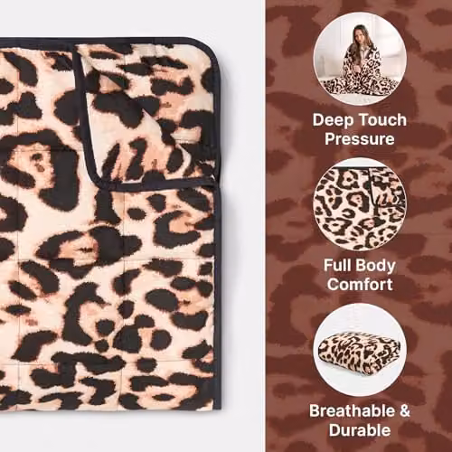 OHS Leopard Weighted Blanket for Adults, 8kg, Brown, W/D/H: 150 x 200 cm – 3