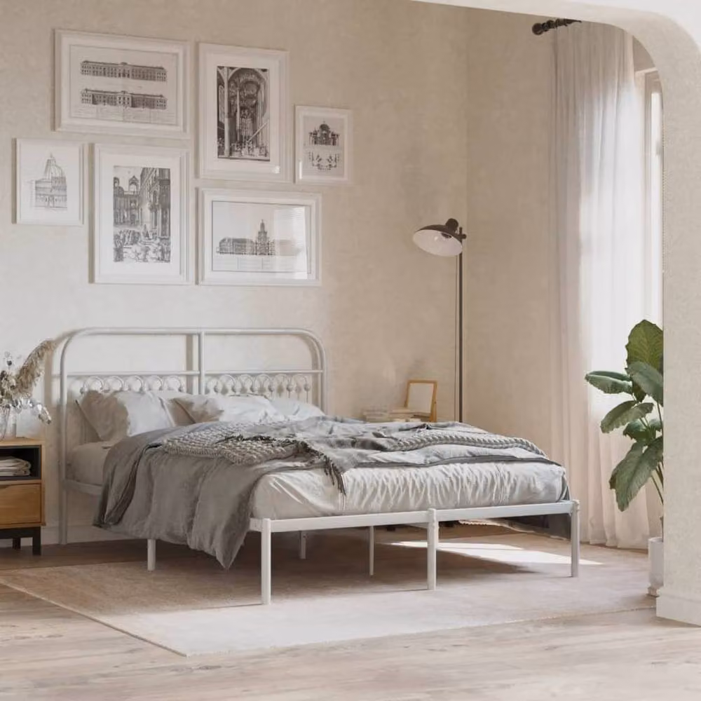 Berkfield Home Metal Bed Frame with Headboard, White, W/D/H: 140 x 190 x 100 cm – 2