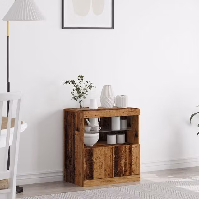 Berkfield Home Rustic Wood Sideboard with Integrated LED Lights, Brown, W/D/H: 60 x 37 x 67 cm – 1
