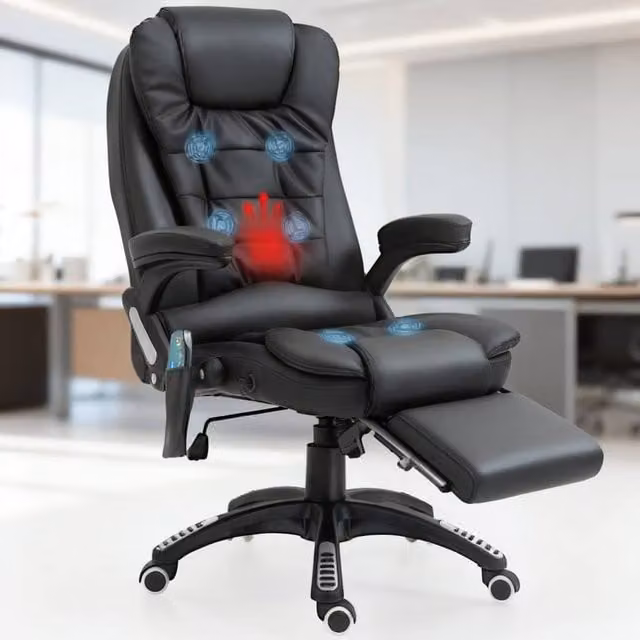 ERGOVEXA Black Heated 6-Point Massage Executive Office Chair with Headrest and Swivel Function