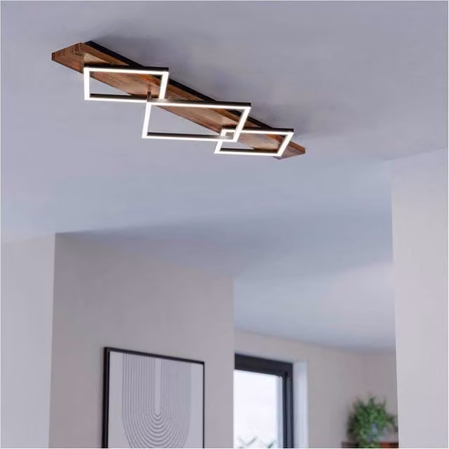 Loops Rustic LED Ceiling Light in Black and Brown Wood with Bulb Included – 1