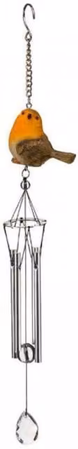 Garden Mile Robin Bird Hanging Wind Chime in Brown, Orange and Silver Metal