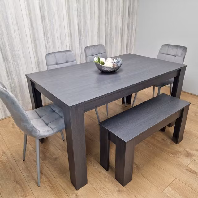 Kosy Koala Modern Rectangular Dining Set with Bench and Chairs in Matt Grey