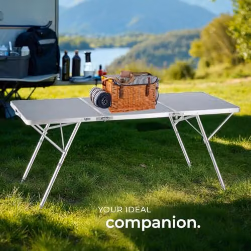 tectake Folding Camping Table in Grey with Aluminium Frame and MDF Laminate Surface, W/D/H: 180 x 70 x 70.5 cm – 2