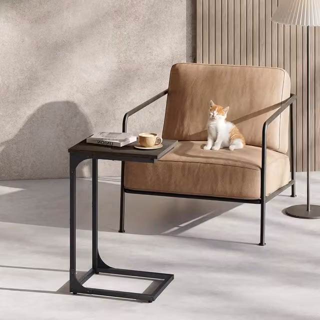 VASAGLE Industrial C-Shaped Metal Frame Side Table in Brown