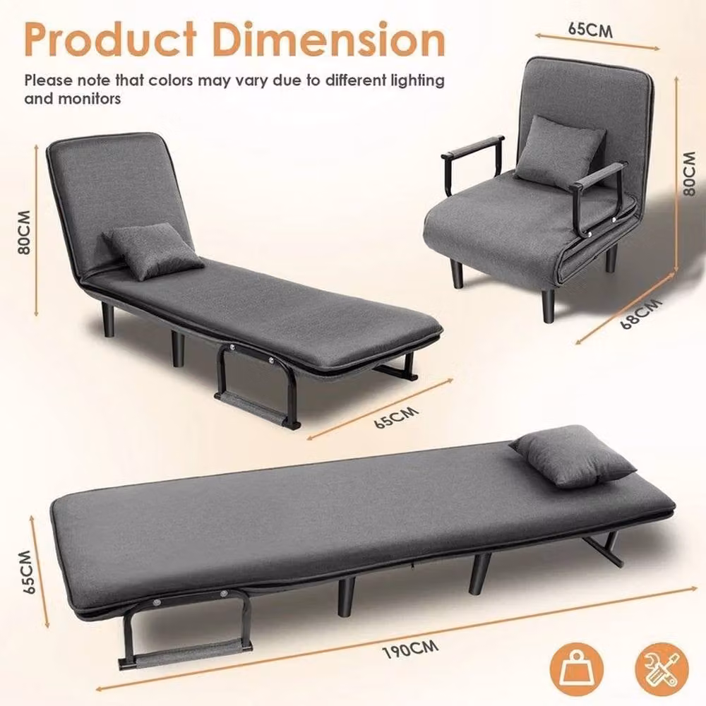 KORVIXA 4 in 1 Convertible Sofa Bed Lounge Sleeper Chair in Grey, W/D/H: 100 x 100 x 100 cm – 2