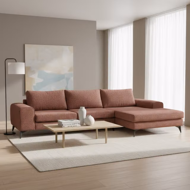 Abakus Direct Venice L-Shape Corner Sofa in Red Geometric Fabric, Right-Hand Facing
