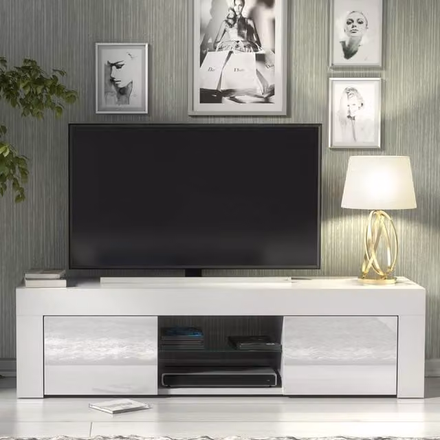 Creative Furniture Loom TV Unit, White with Glossy Doors, W: 130 cm, D: 35 cm, H: 35 cm