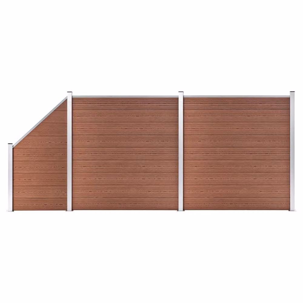 Berkfield Home WPC and Aluminium Fence Set in Brown, including 2 Square and 1 Slanted Panel, W: 446 cm, H: 186 cm – 2