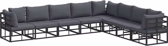 Berkfield Home 8 Piece L-Shape Garden Sofa Set with Black Powder Coated Aluminium Frame and UV-Resistant Cushions – 1