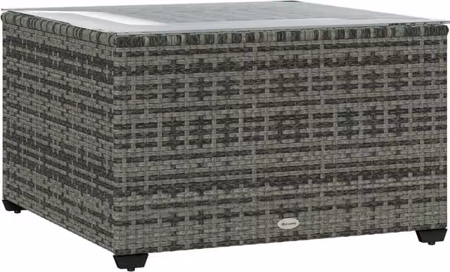 Outsunny Grey Rattan Square Side Table with Glass Top – 1