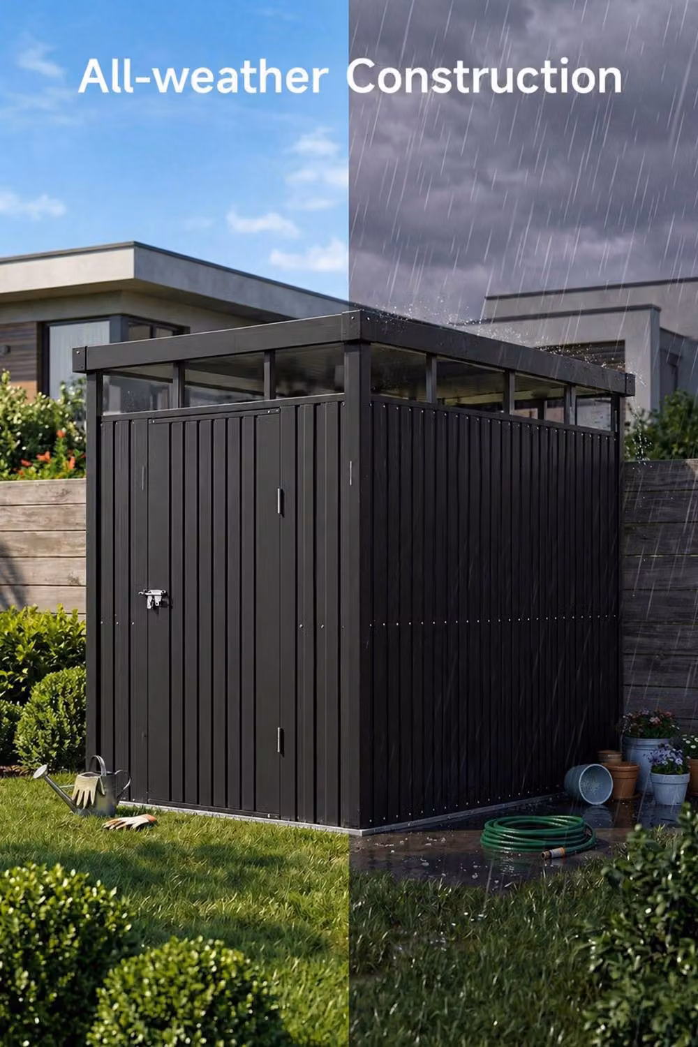Garden Sanctuary Black Galvanised Steel Outdoor Garden Storage Shed with Transparent Windows – 3