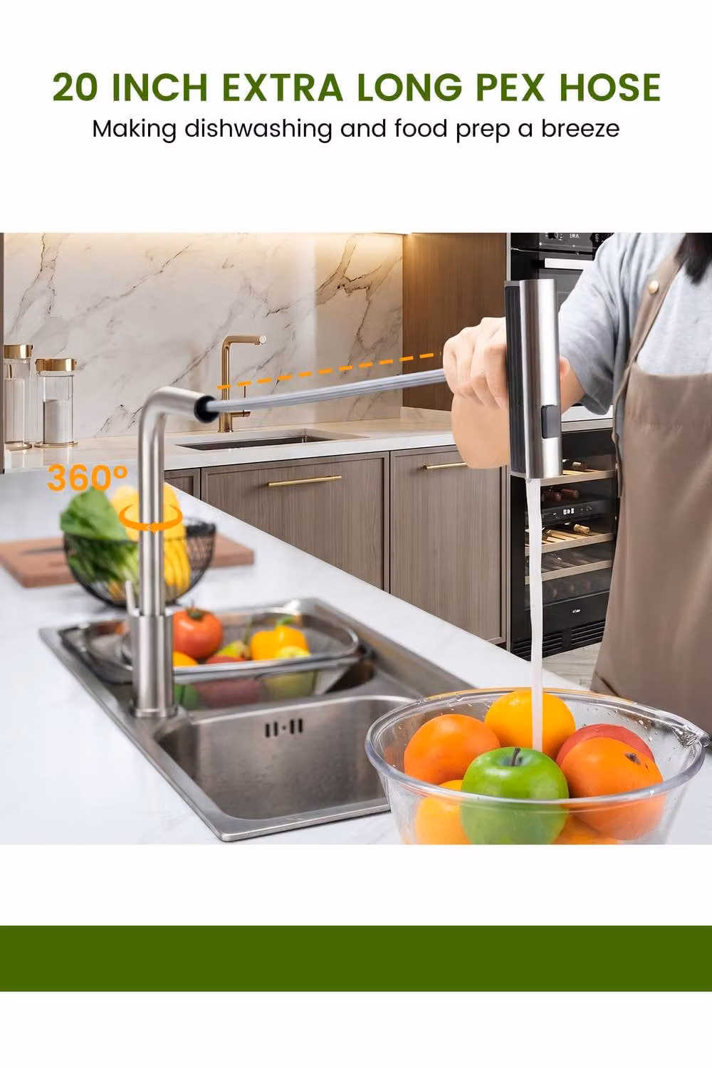 JANLEMNY Waterfall Kitchen Mixer Tap with Pull Out Spout, Brushed Steel in Silver, W: 100 cm, D: 40 cm – 5