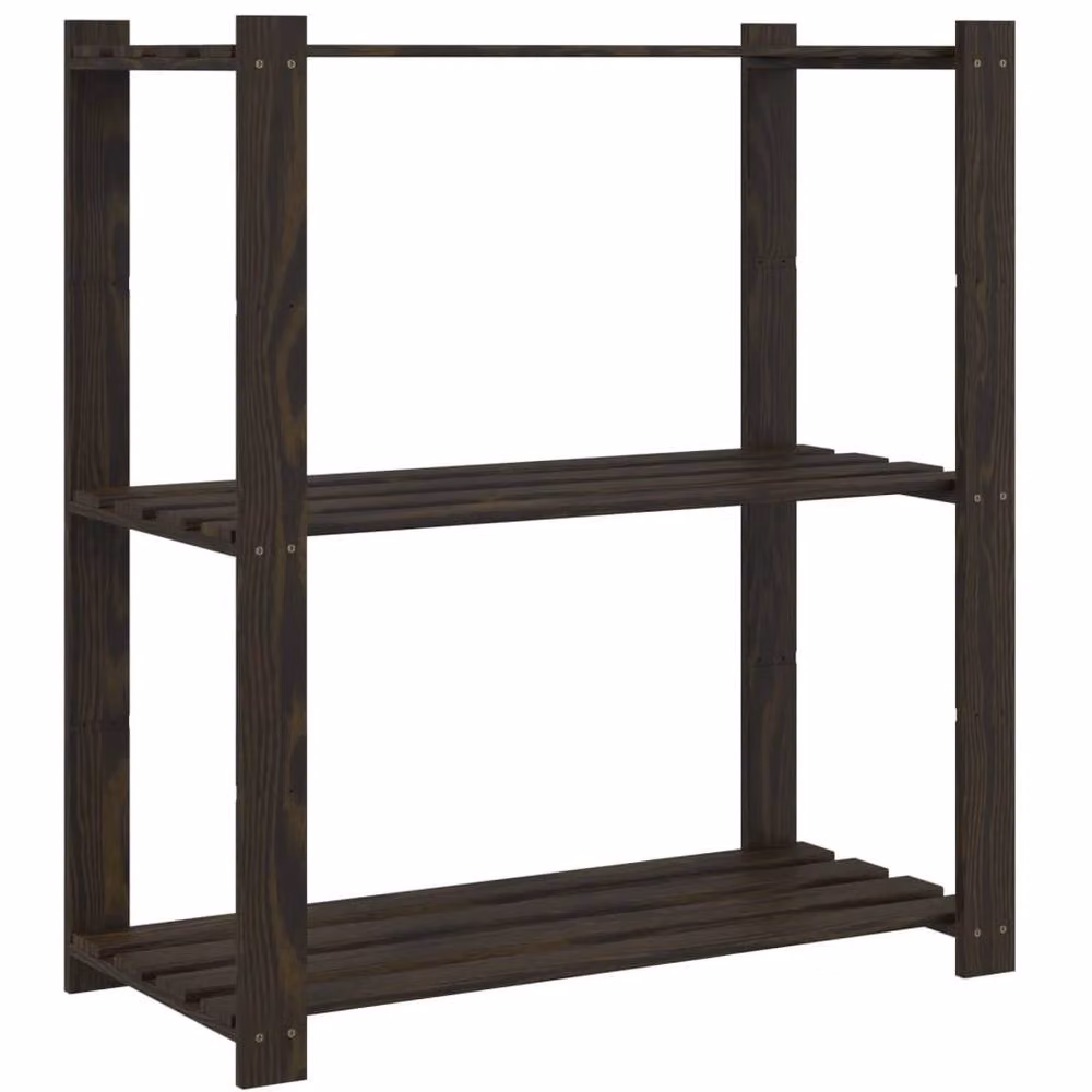 Berkfield Home Beautiful 3-Tier Solid Wood Pine Storage Rack in Black and Dark Brown, W/D/H: 80 x 38 x 90 cm – 2