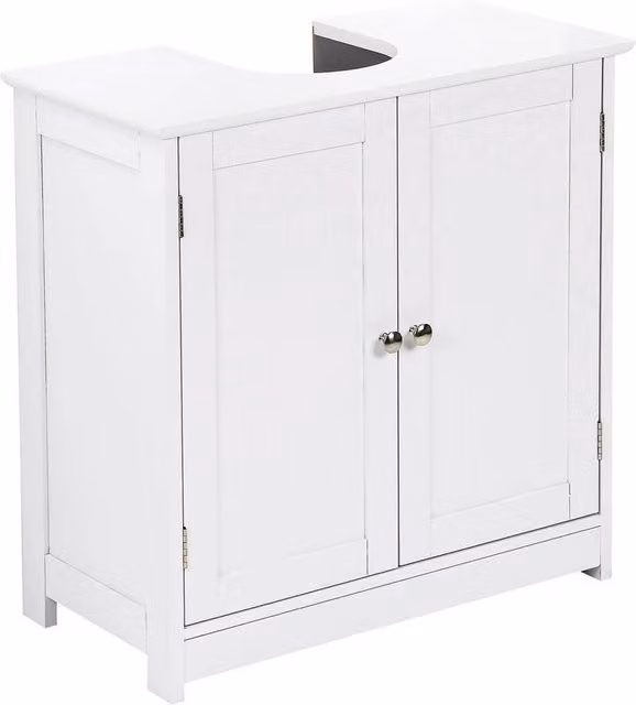 NESTLUNE White Wooden Wall Mounted Bathroom Storage Cabinet with Hinged Doors and Internal Shelves