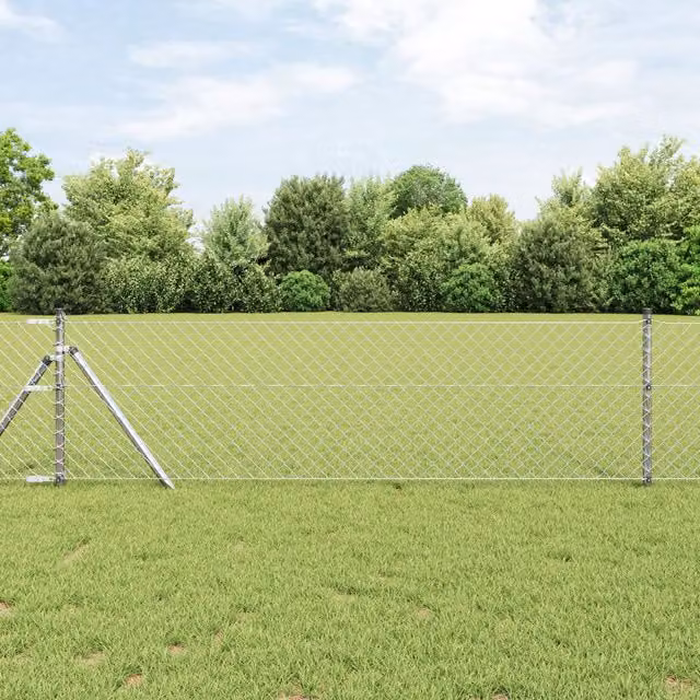 Berkfield Home Galvanised Steel Chain Link Fence, Silver, W: 0.4 m, L: 10 m