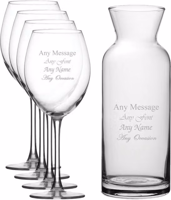 Uniqueful Personalised Enoteca Wine Glass and Village Carafe Set, Clear