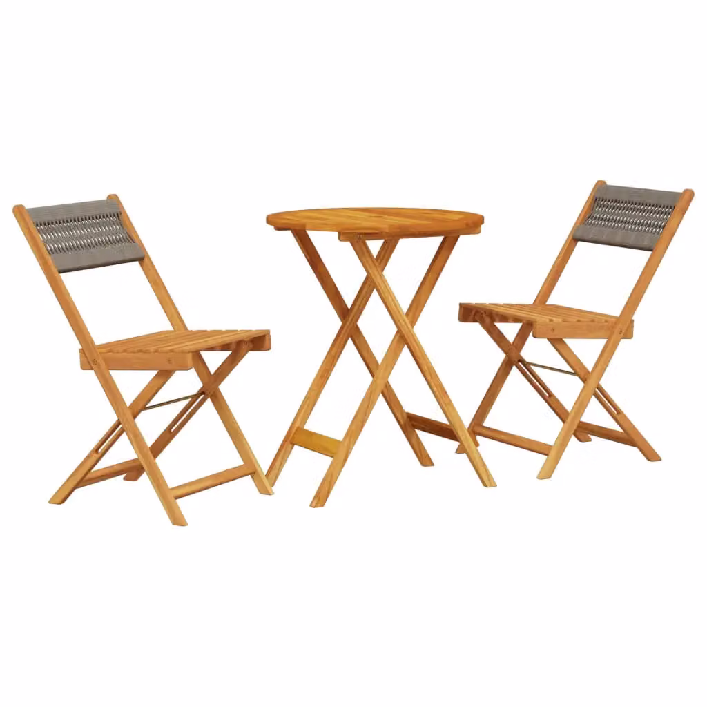 Berkfield Home 3 Piece Bistro Set in Grey Polypropylene and Acacia Wood – 2