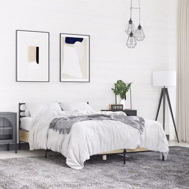 Berkfield Home Sonoma Oak Bed Frame in Brown, W/D/H: 140 x 200 cm