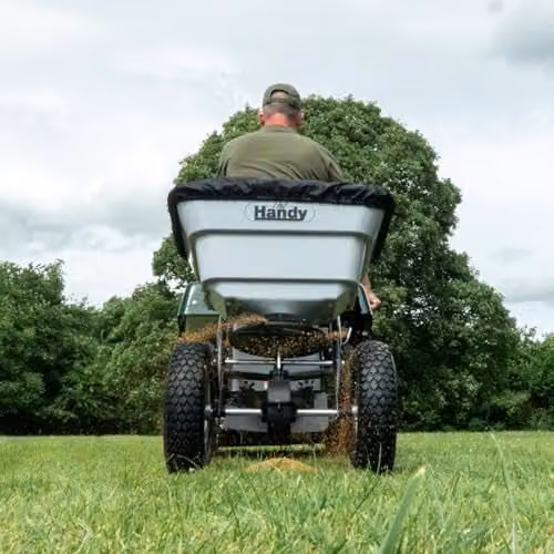 The Handy Black Towed Broadcast Spreader for Seed, Fertiliser and Salt with Adjustable Feed Control and Universal Hitch – 6