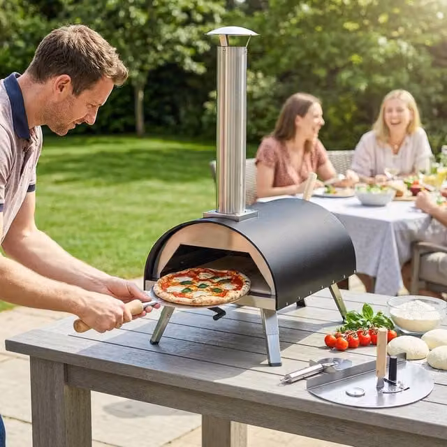 OUTSUNNY Portable Outdoor Pizza Oven with 30.48 cm Rotating Stone in Black – 1