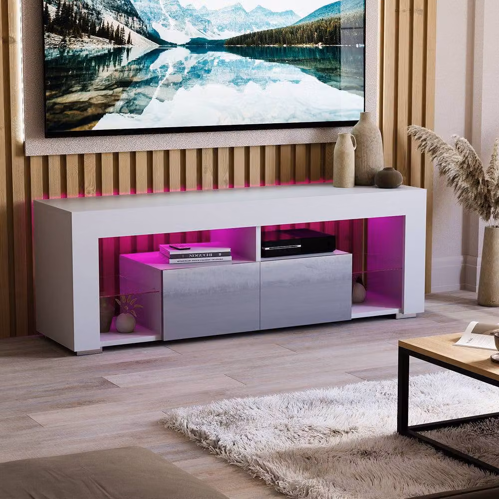 HD Designs Vida Designs Luna Modern Glossy White 2 Drawer LED TV Unit with Glass Details – 6