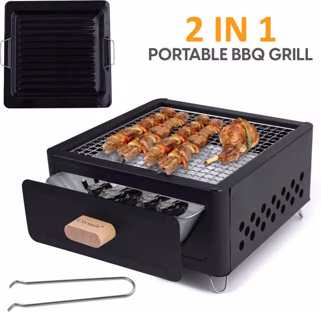 Crystals Portable Tabletop Charcoal BBQ Grill in Black, Enamelled Steel, W/D/H: 31.0 x 31.0 x 15.5 cm – 1
